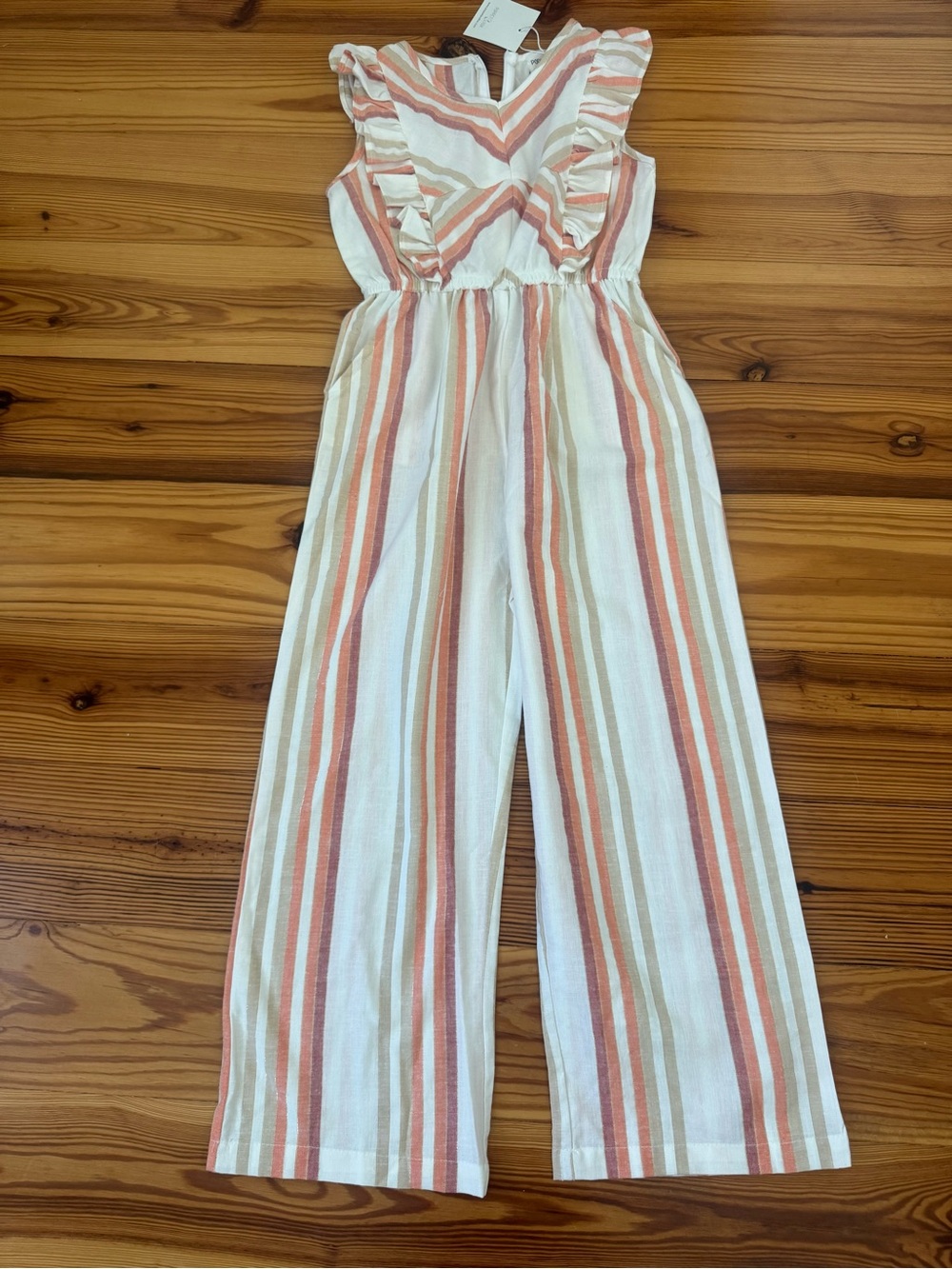 NWT Poppet & Fox Chelsea Ruffle Jumpsuit with Orange and Cream striped pattern 8